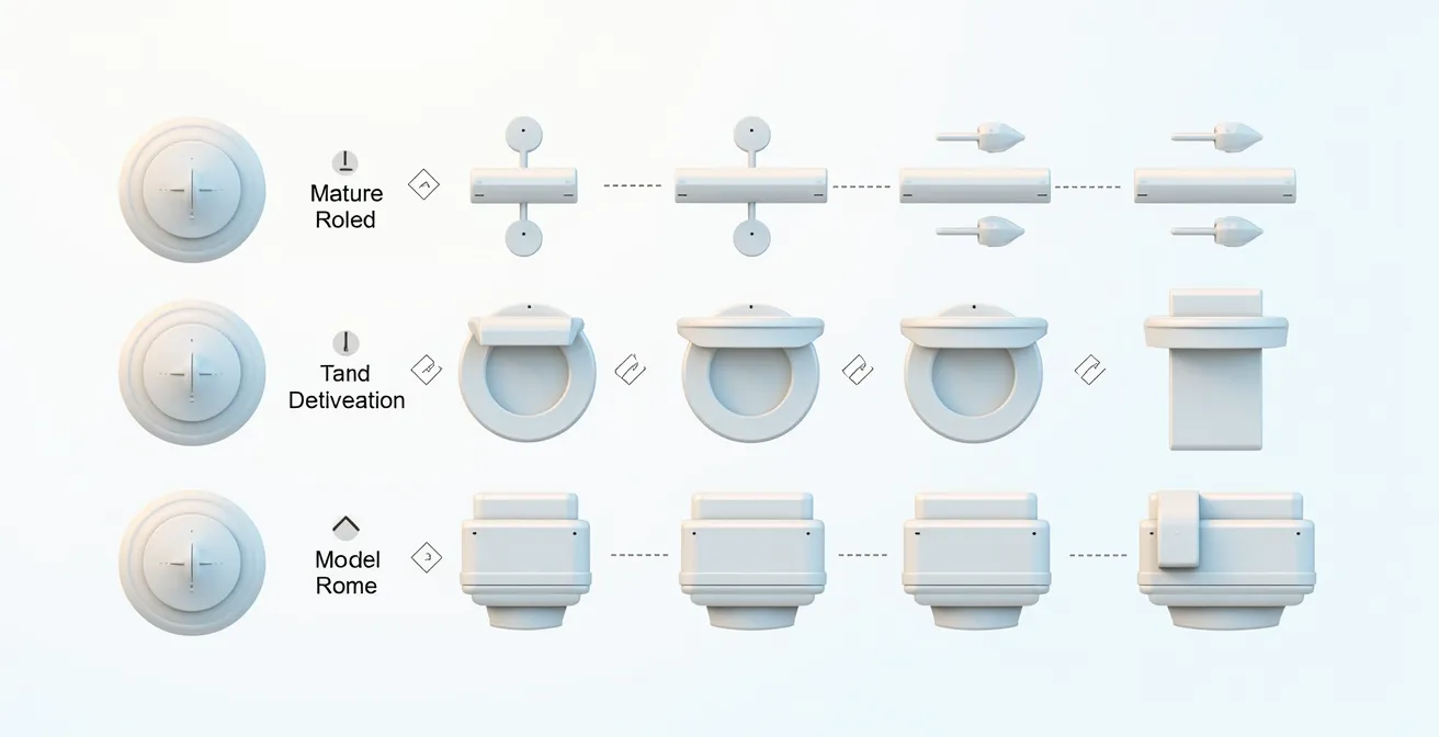 Eine Infografik, die das 5x5-System darstellt: ein Raster mit 5 Oberteilen, 5 Unterteilen und 5 Erweiterungen, die modular kombiniert werden können.