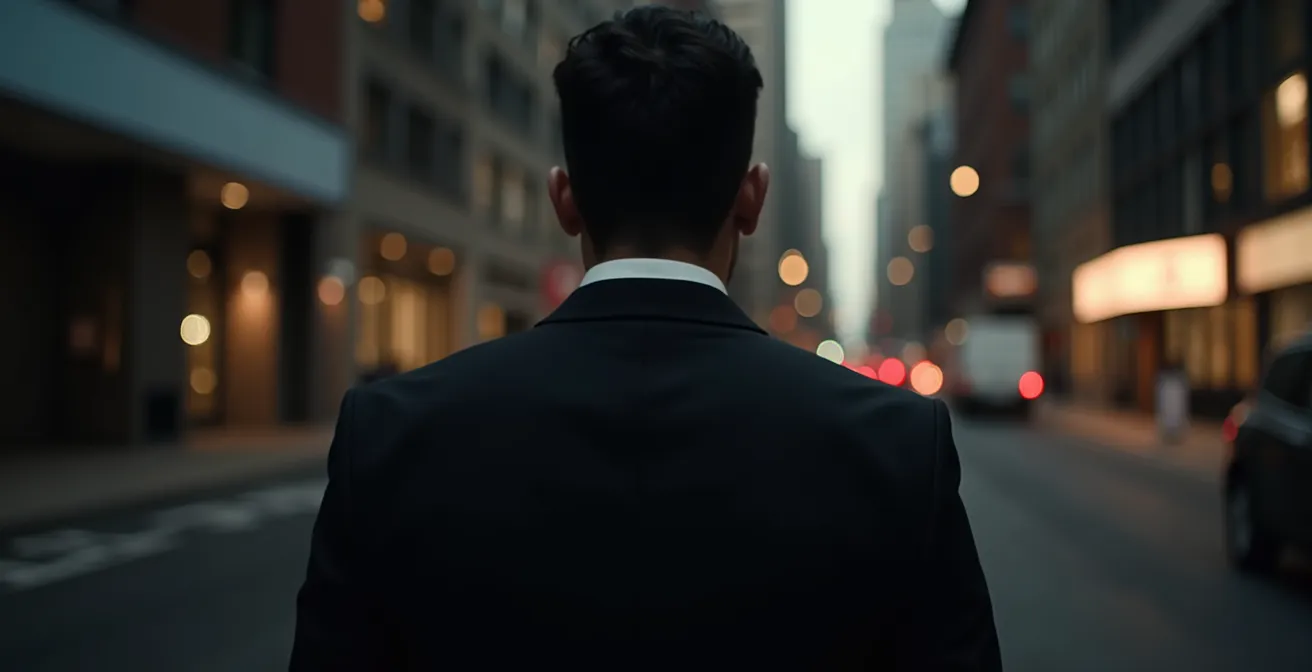 Eine stilvolle Person trägt einen klar geschnittenen, strukturierten Blazer mit eleganten Linien, vermittelt Autorität und Selbstbewusstsein.