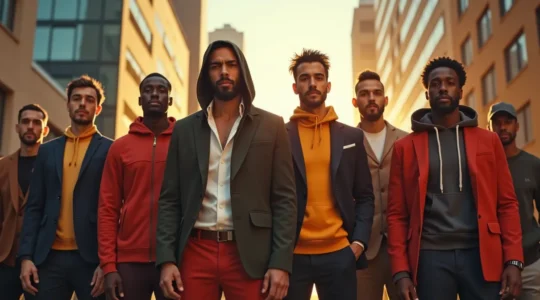 Moderne Männer in verschiedenen stilvollen Outfits, die Freiheit und individuellen Ausdruck zeigen