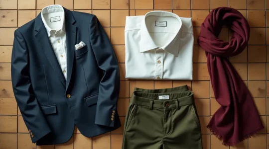 Symbolische Darstellung einer modularen Garderobe mit vielseitigen Kleidungsstücken