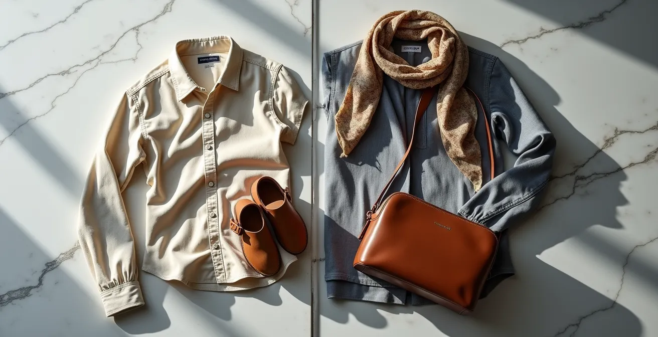 Hochwertige Accessoires und gepflegte Basics in minimalistischem Arrangement