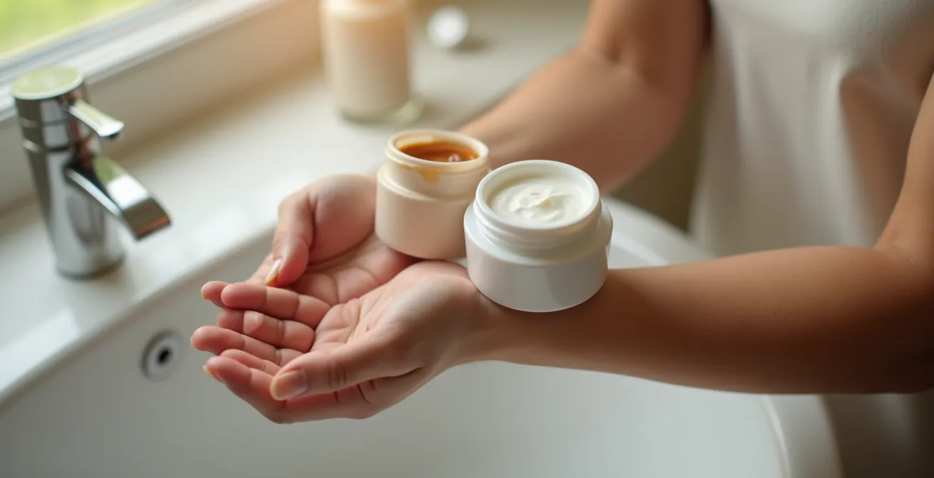 Hände beim Auftragen verschiedener Cremetexturen zur Hauttyp-Validierung