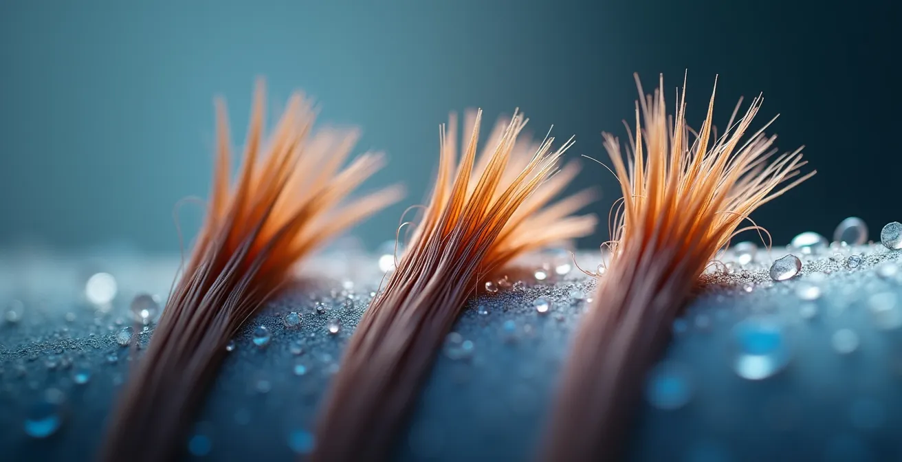 Mikroskopische Ansicht von Haarschuppen in verschiedenen pH-Zuständen