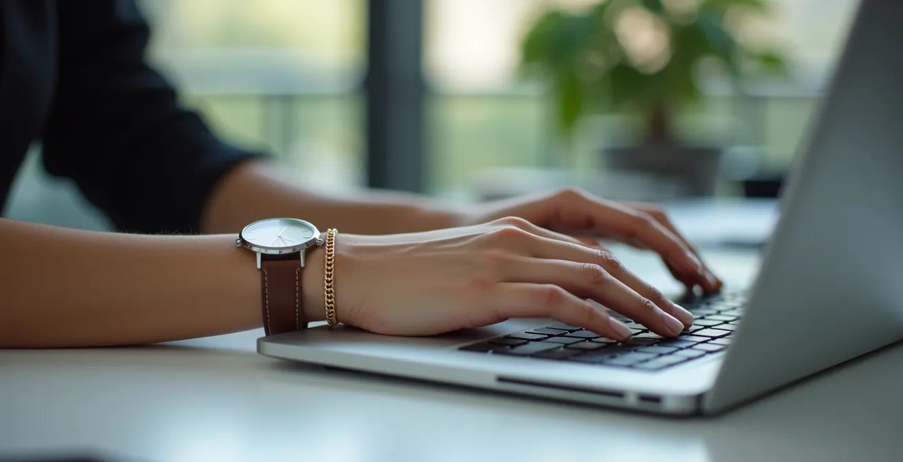 Dezente Armband-Kombination für den Büroalltag mit Uhr und feinen Armbändern
