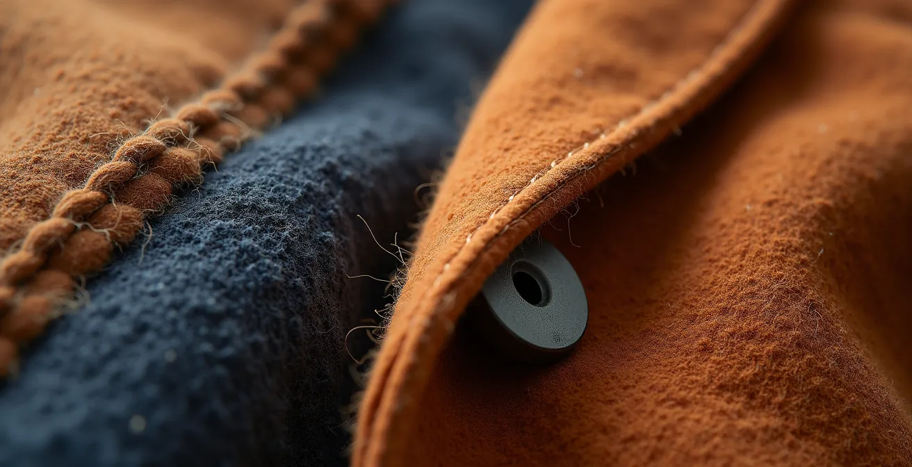 Makroaufnahme verschiedener Texturen und Materialien wie Wolle, Seide und Metall als visuelle Darstellung eines Stil-Ankers