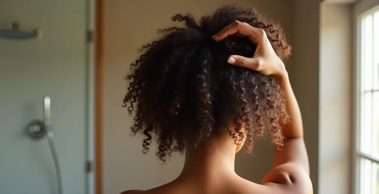 Detailaufnahme einer Person mit verschiedenen Haartexturen am Kopf