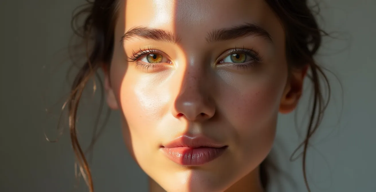 Detailaufnahme zeigt Unterschied zwischen dehydrierter und trockener Haut